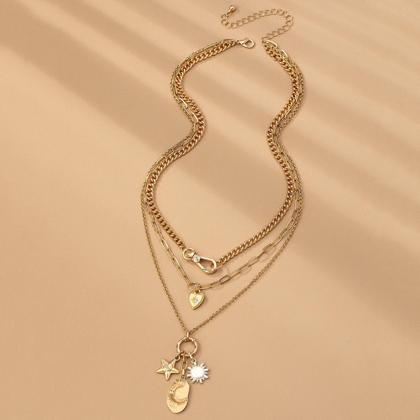 Multi Layer Celestial Star Moon Charm Necklace