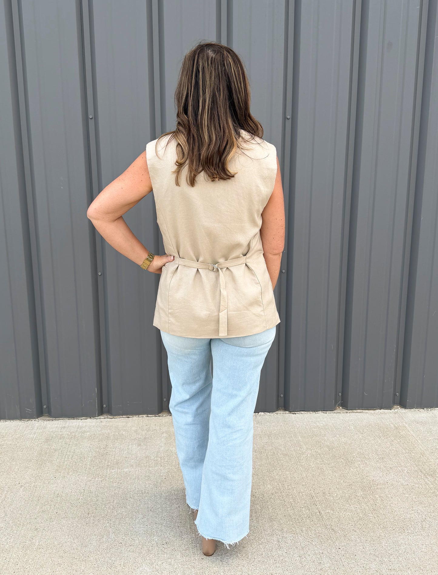 Harper Linen Vest - Beige