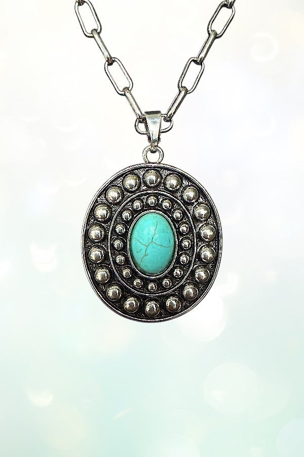 Turquoise Concho Pendant Necklace