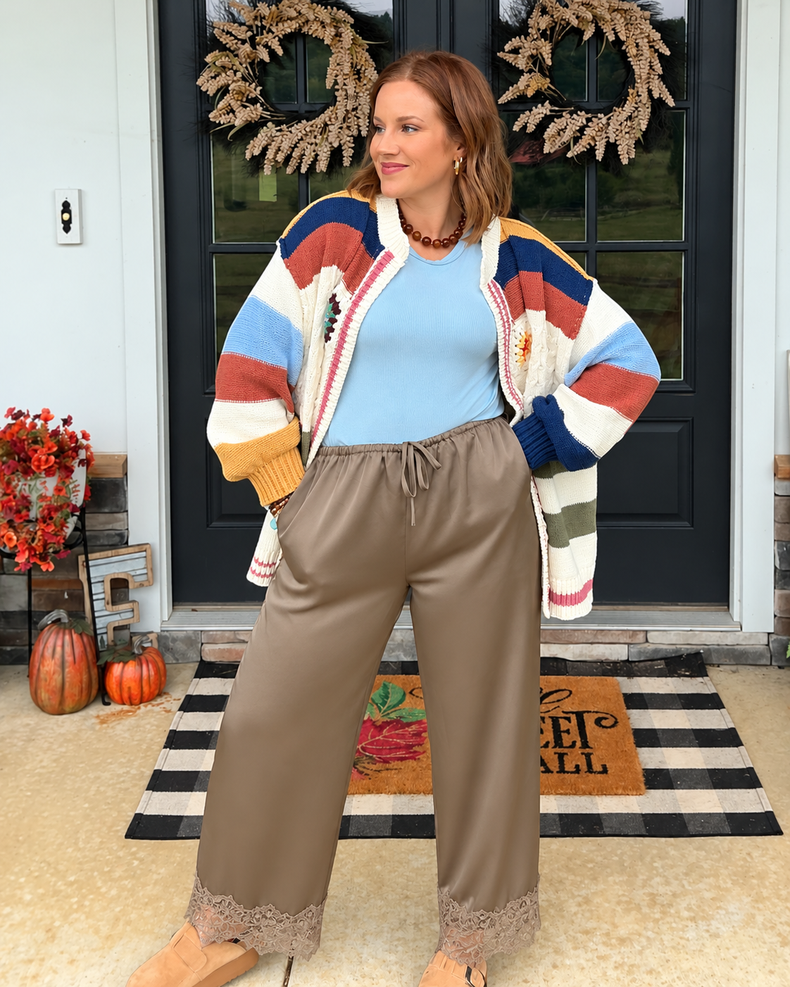 Iris Satin Wide Leg Pants - Stone