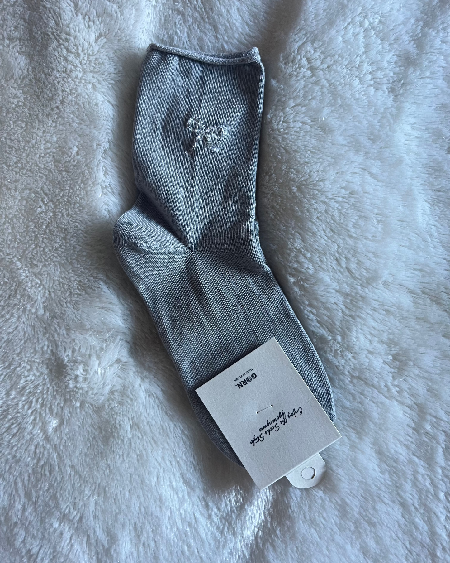 Bow & Cozy Crew Socks - gray