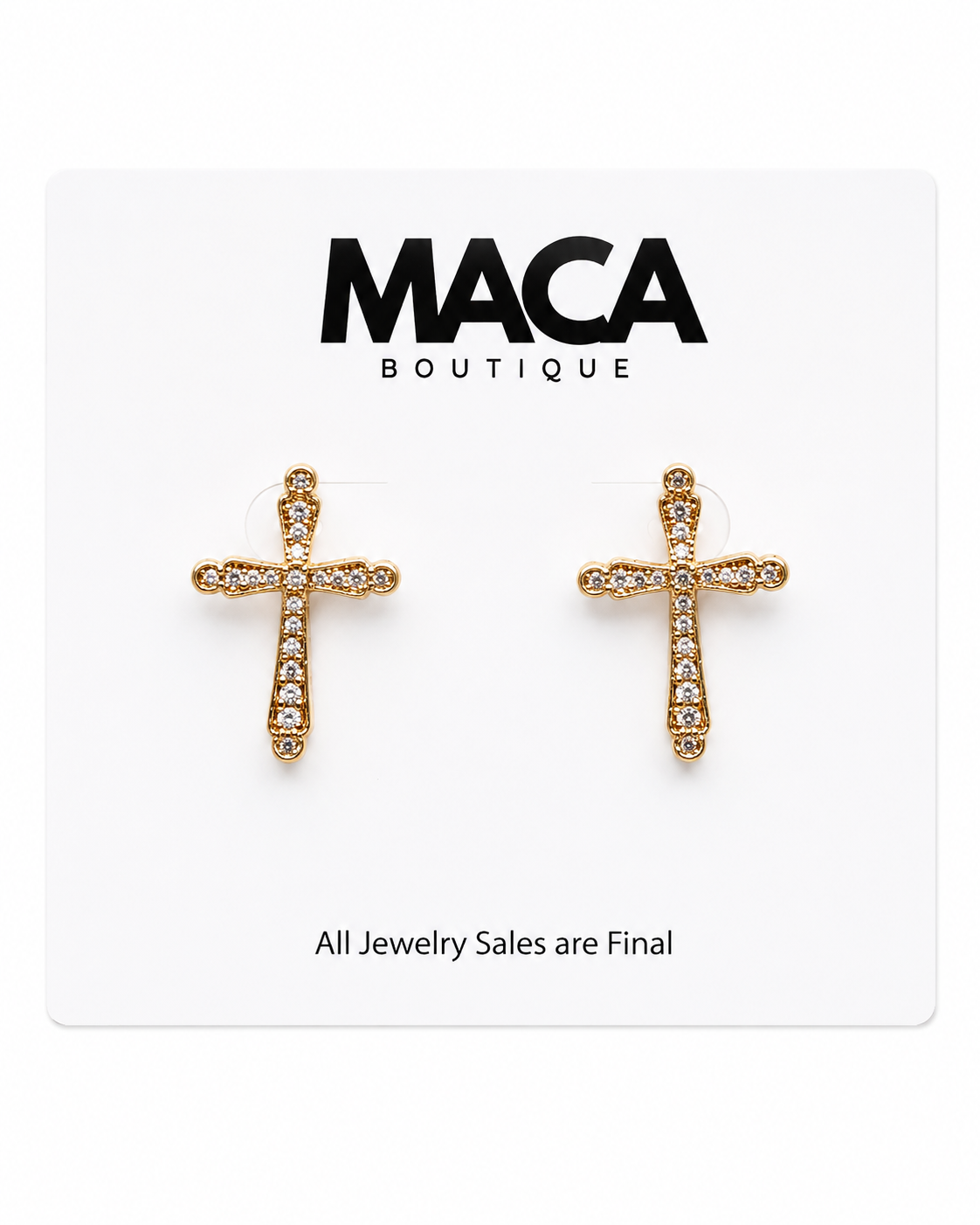 Gold Crystal Cross Stud Earrings