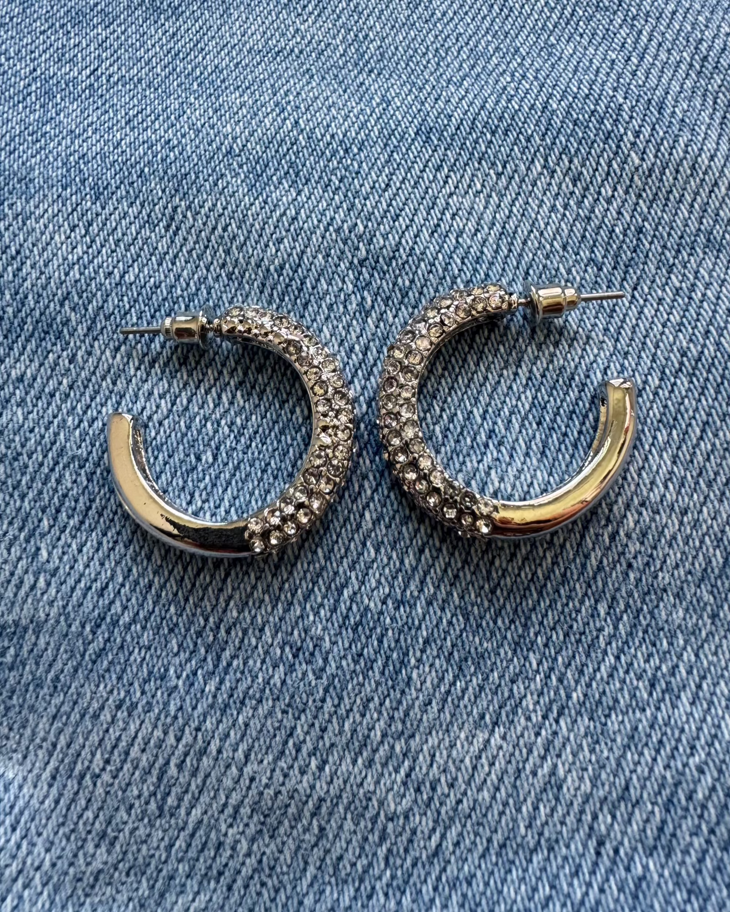 Rhinestone Silver-Hoop