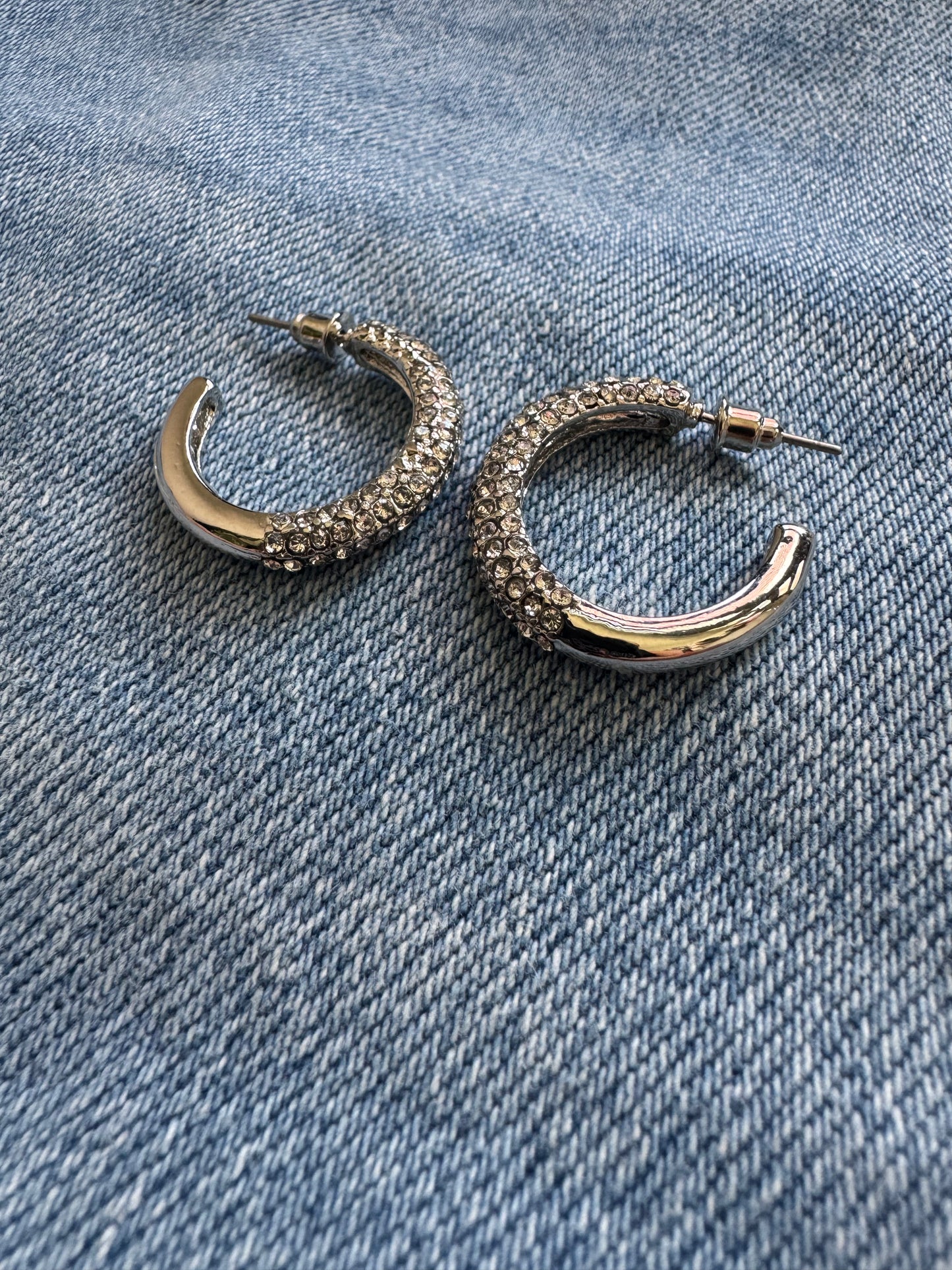 Rhinestone Silver-Hoop