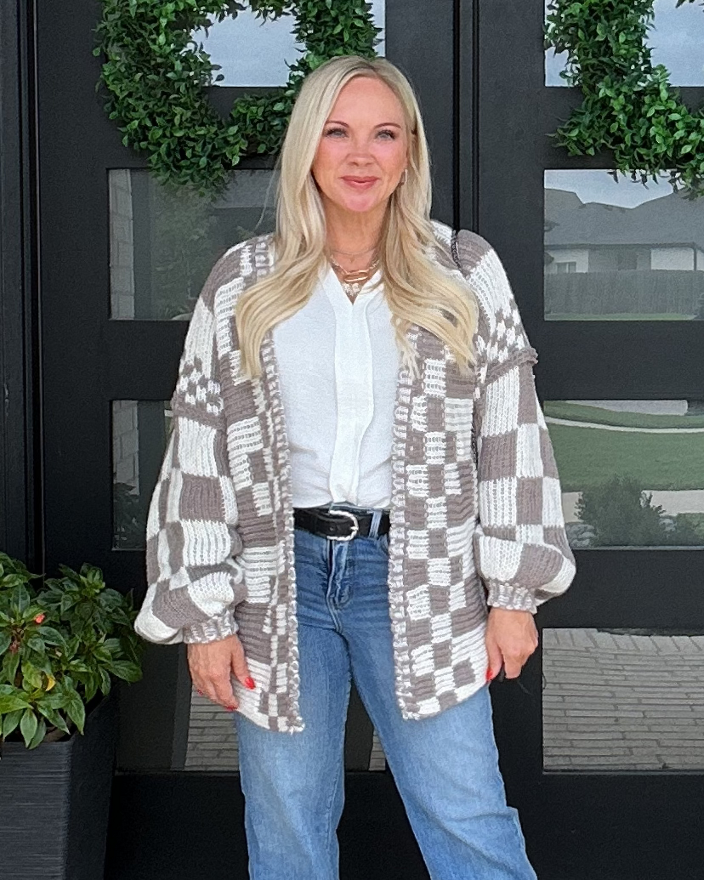 Gridline Knit Cardigan – Mocha