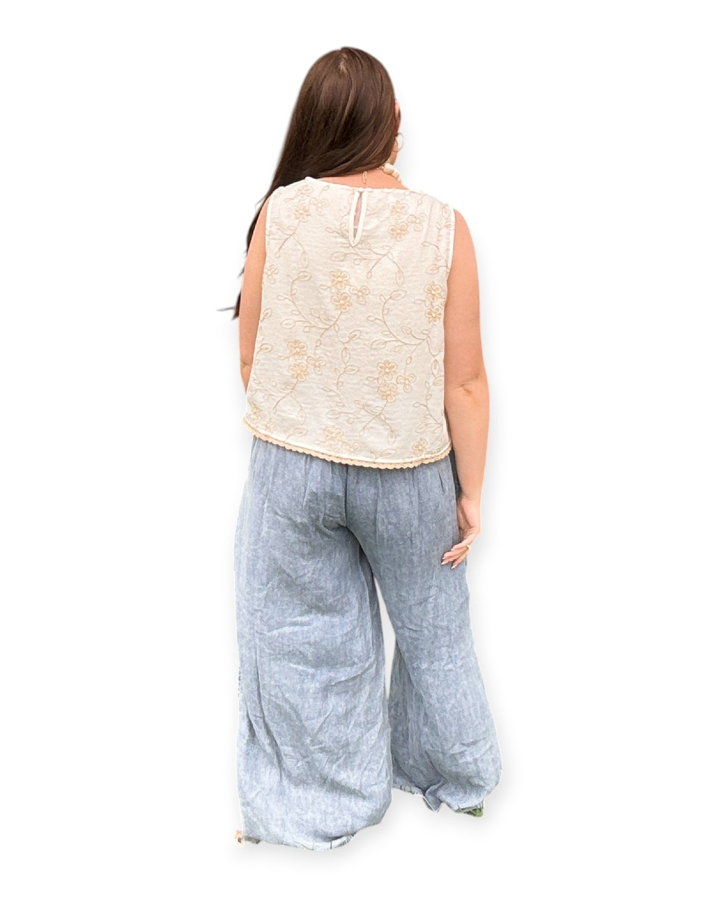 Embroidered Floral Lace Trim Tank