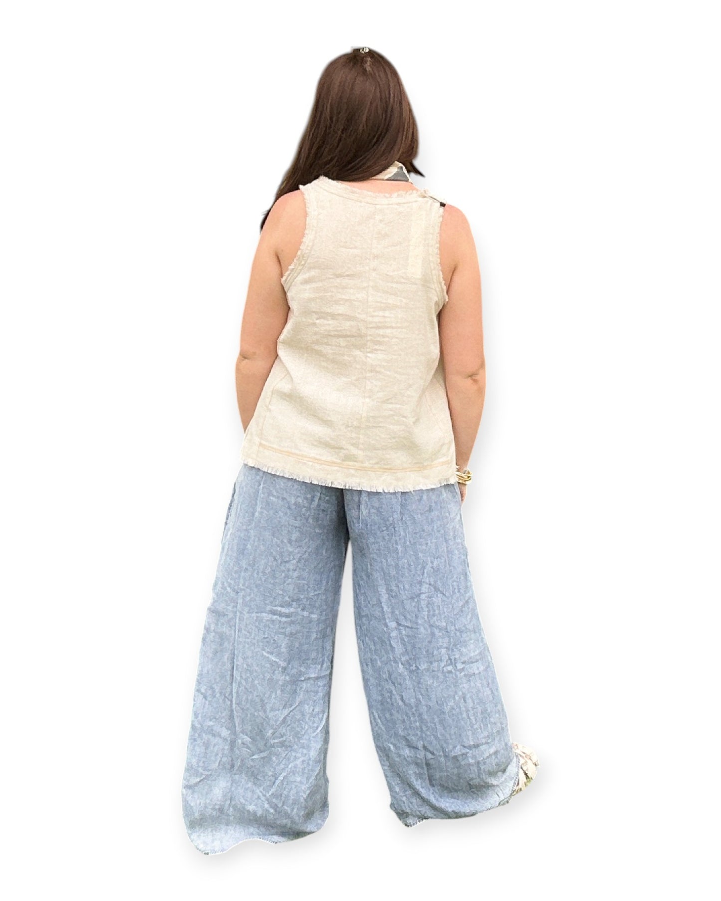 Frayed Stitch Detail Sleeveless Top - Natural