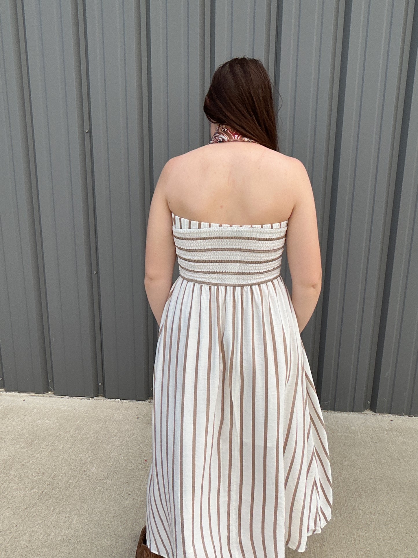 Cabana Stripe Midi Dress - Brown