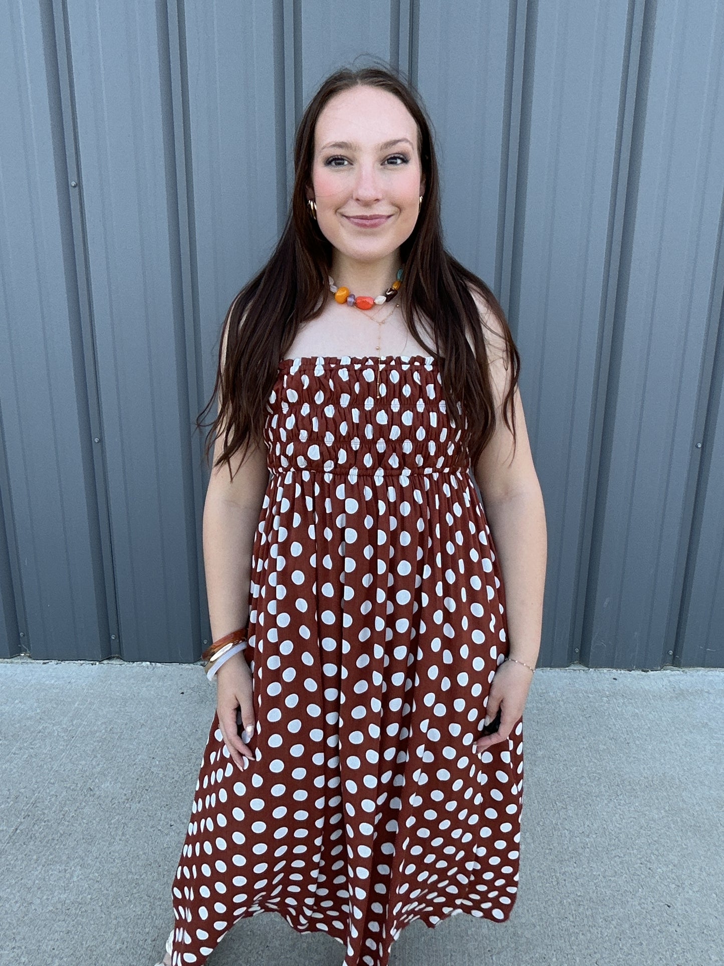 Sleeveless Polka Dot Midi Dress