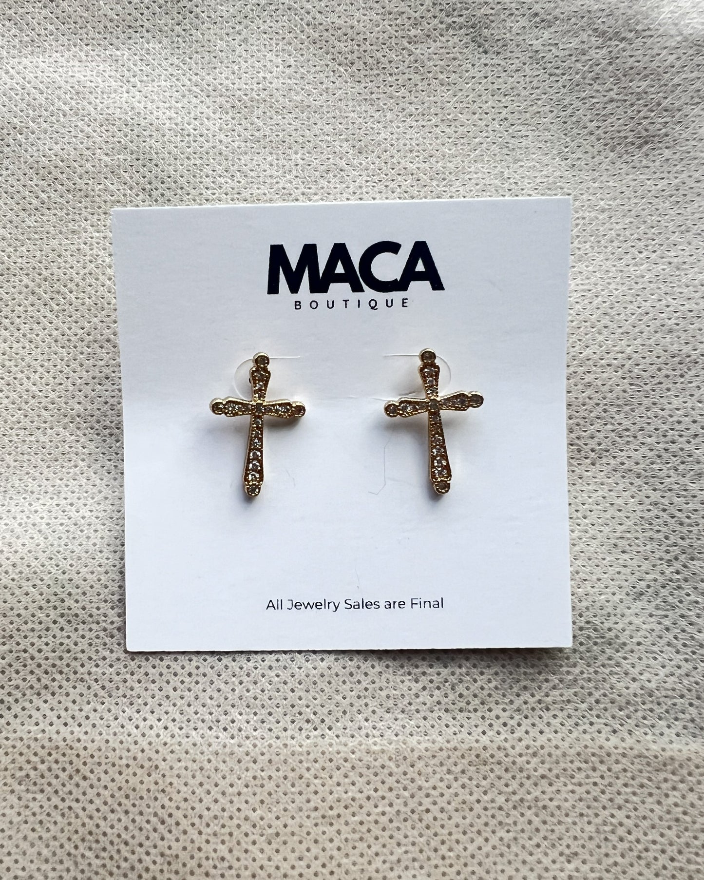 Gold Crystal Cross Stud Earrings
