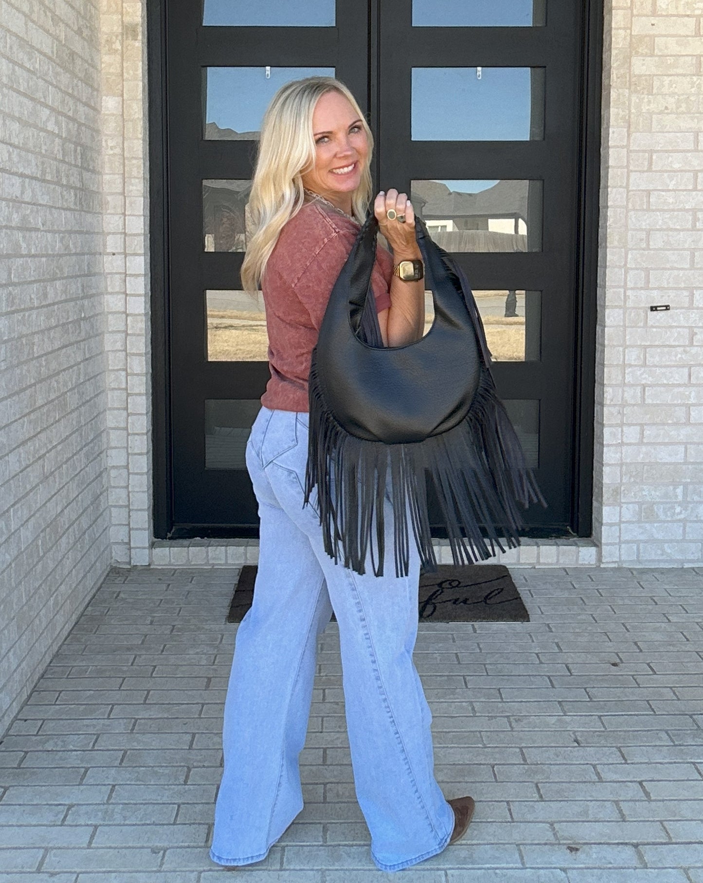 High Desert Fringe Hobo Bag - Black