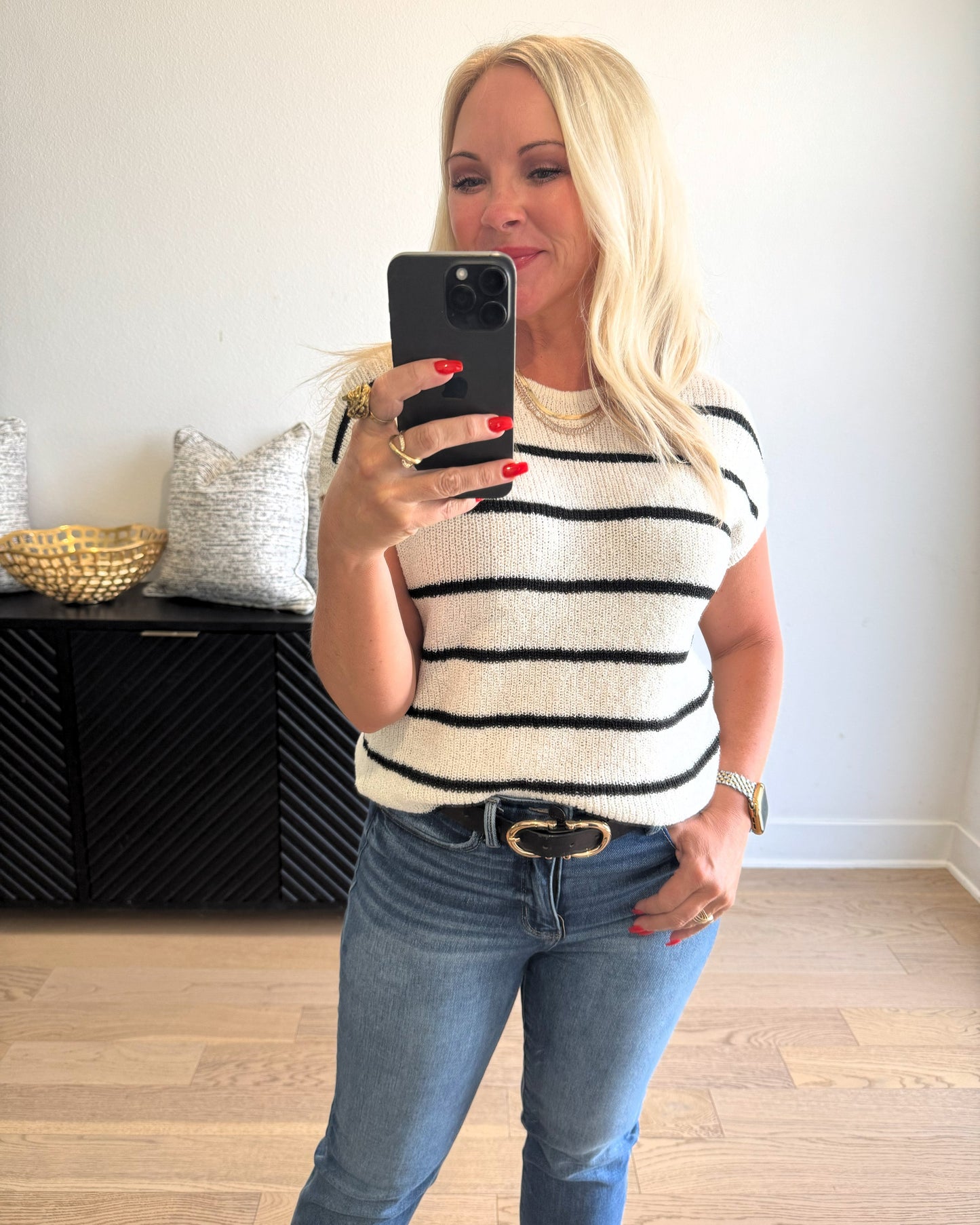 Everyday Stripe Sweater- Ivory/Black