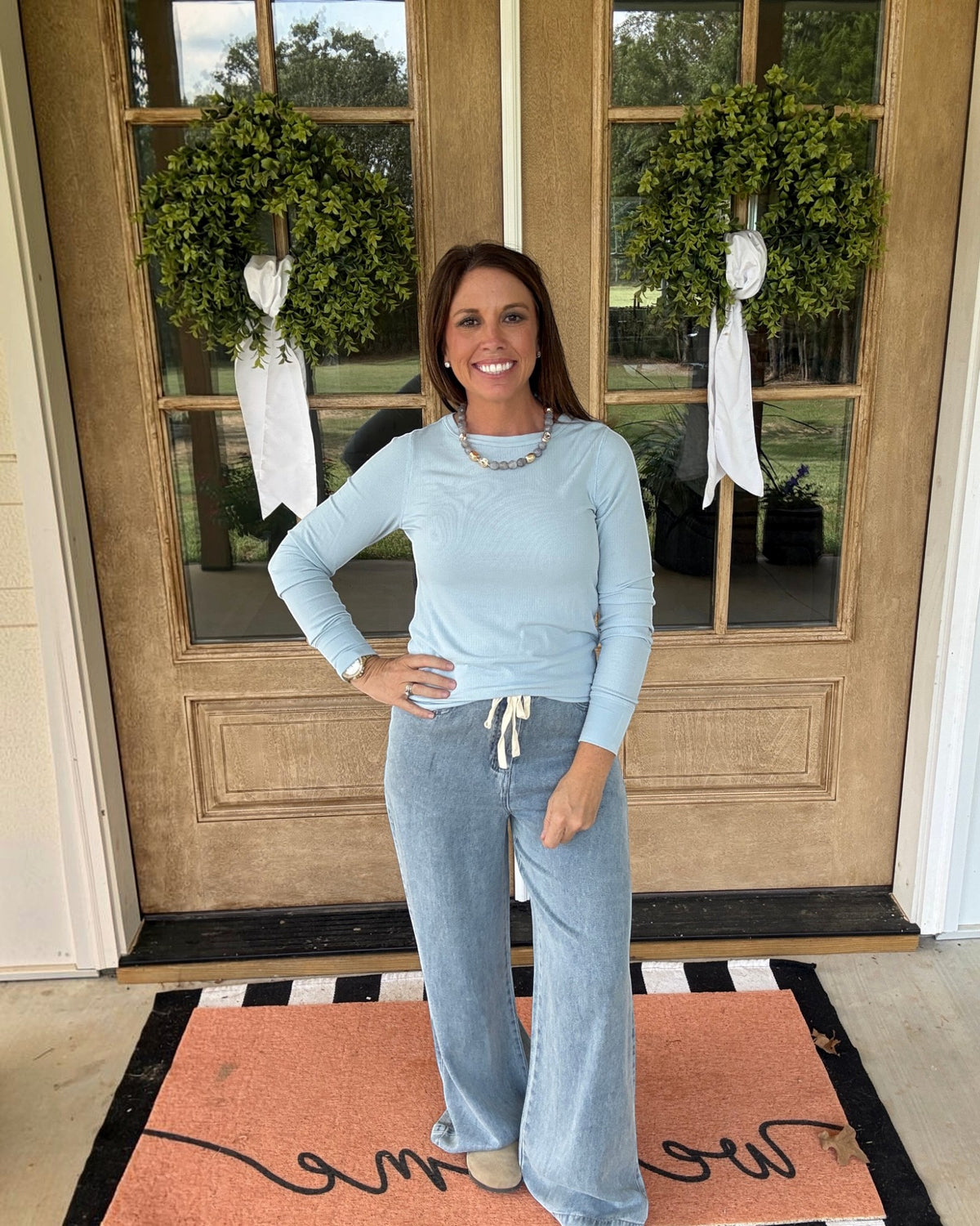 Stacy Long Sleeve Top - Sky Blue