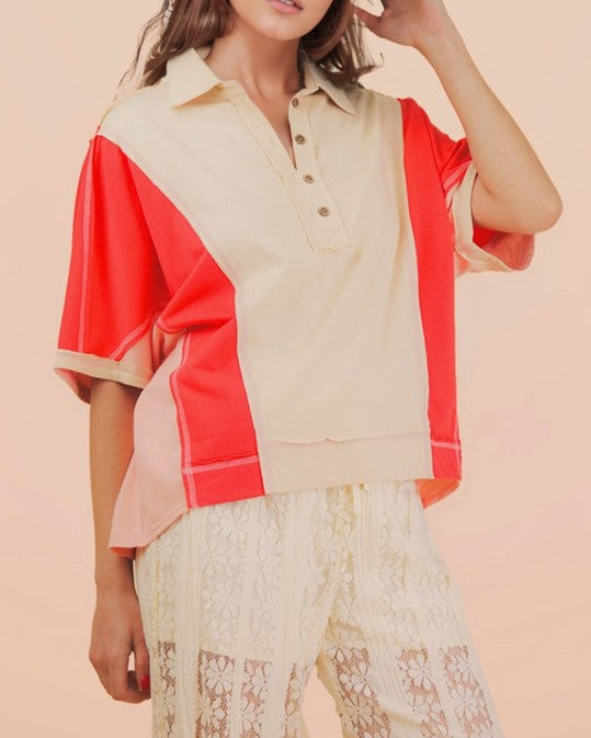 Easygoing Colorblock Polo Top