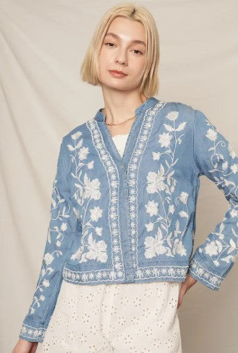 Floral Stitch Denim Top
