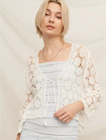 Floral Crochet Tie Front Cardigan