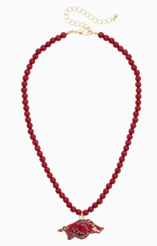 Arkansas Razorbacks Beaded Logo Pendant Necklace