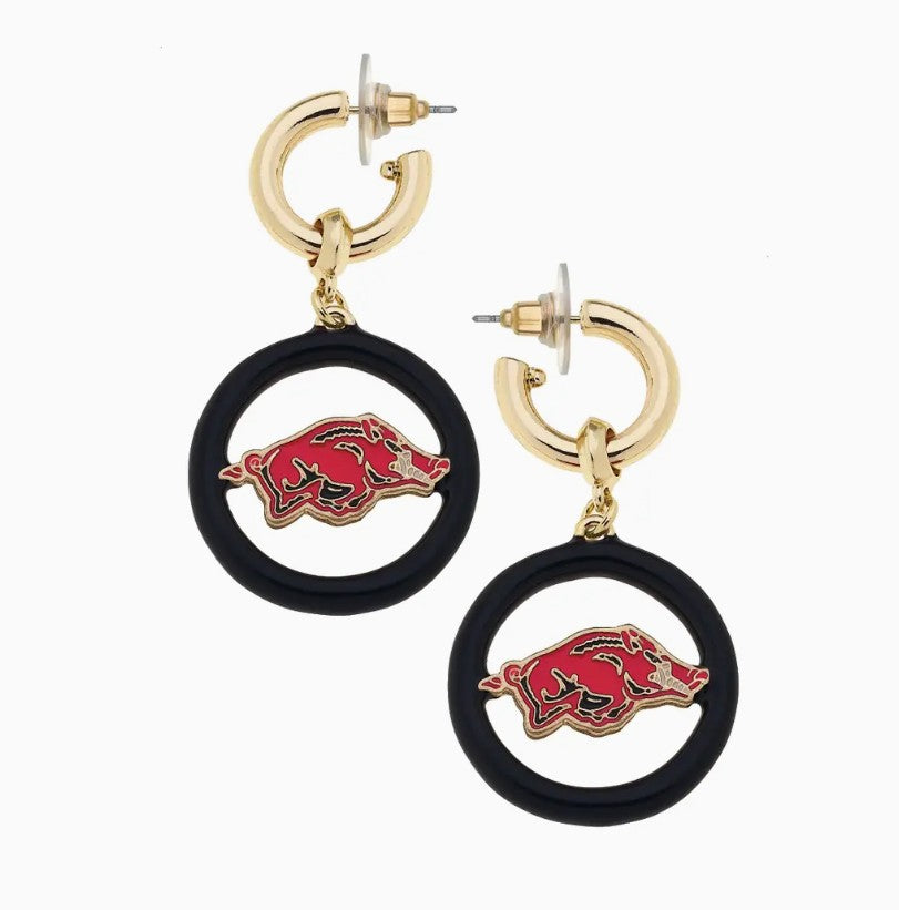 Arkansas Razorbacks Logo Medallion Drop Hoop Earrings