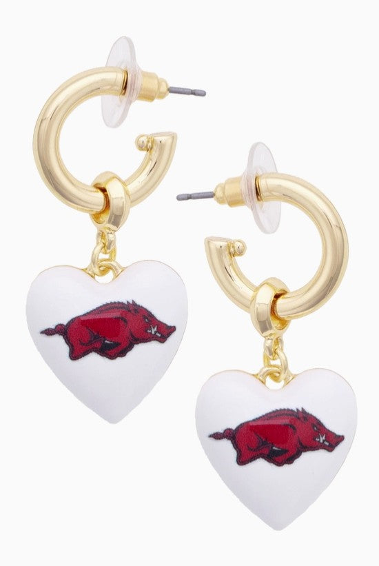Arkansas Razorbacks Heart Drop Earrings