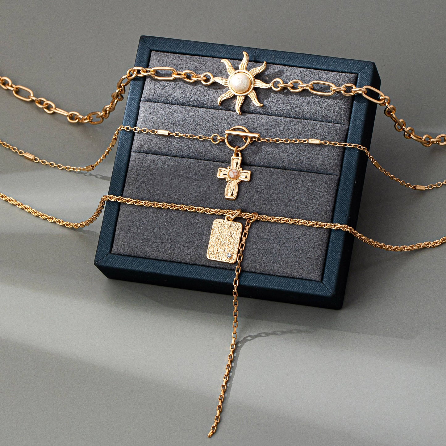 Layer Celestial Cross Sun Charm Necklace