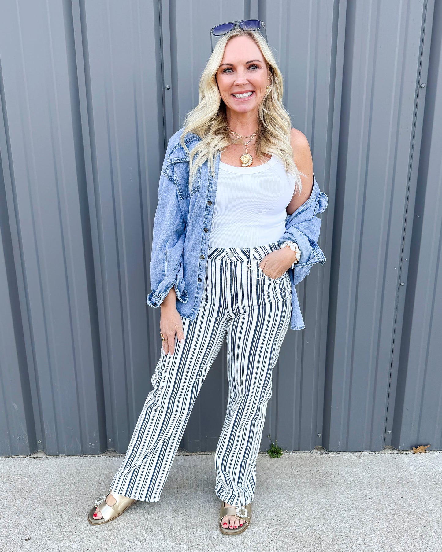 Heritage Stripe High-Rise Jeans