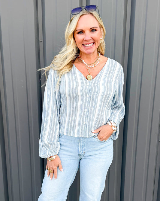 Harbor Stripe Button Blouse