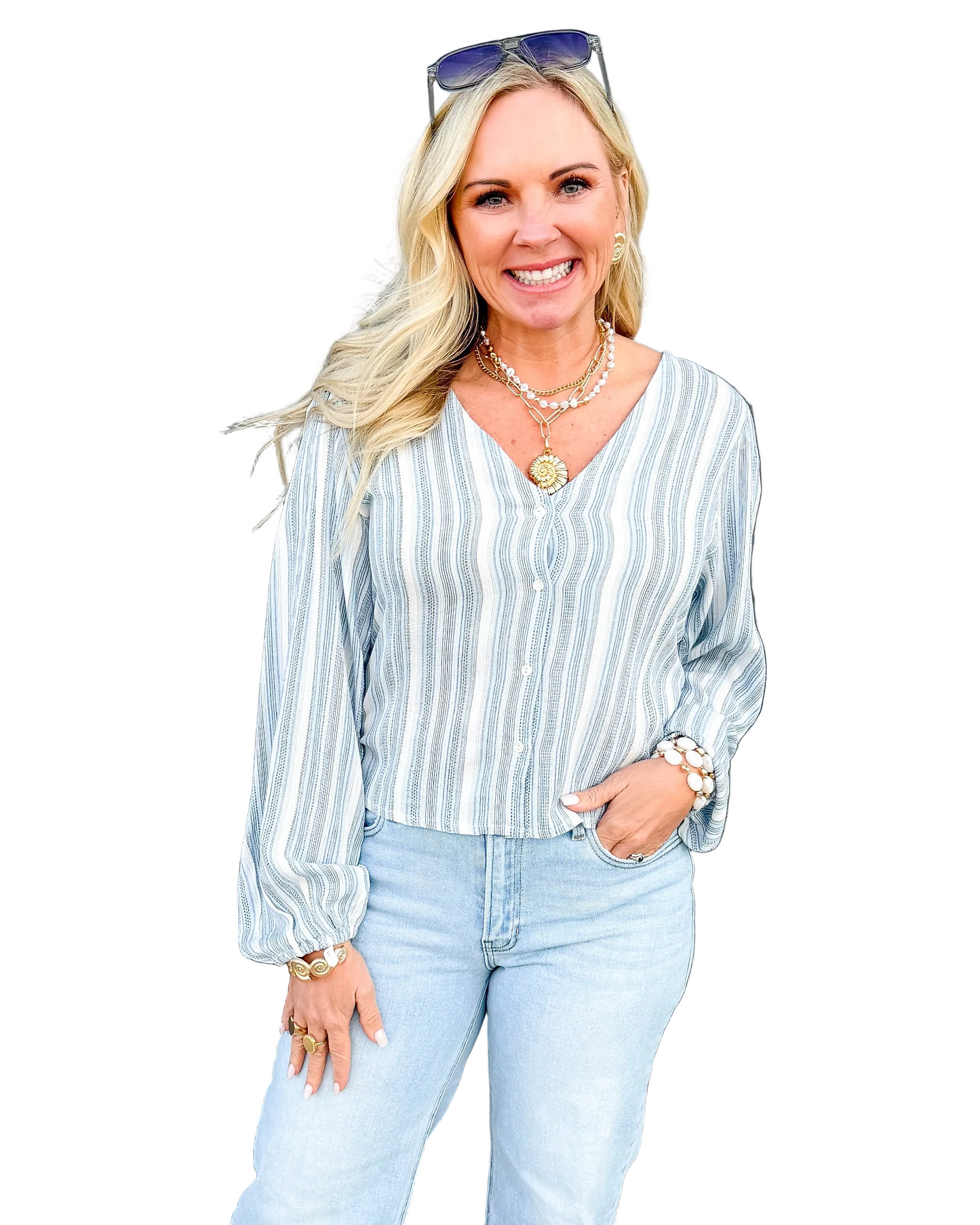 Harbor Stripe Button Blouse