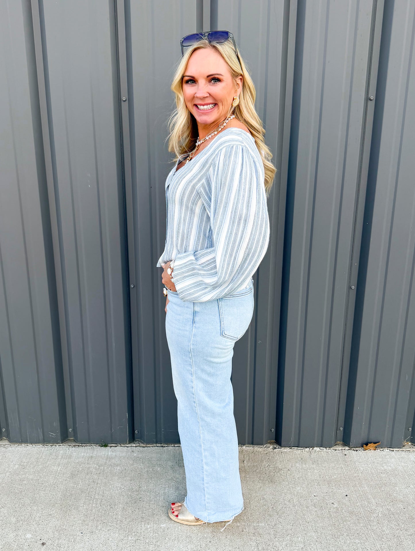 Harbor Stripe Button Blouse