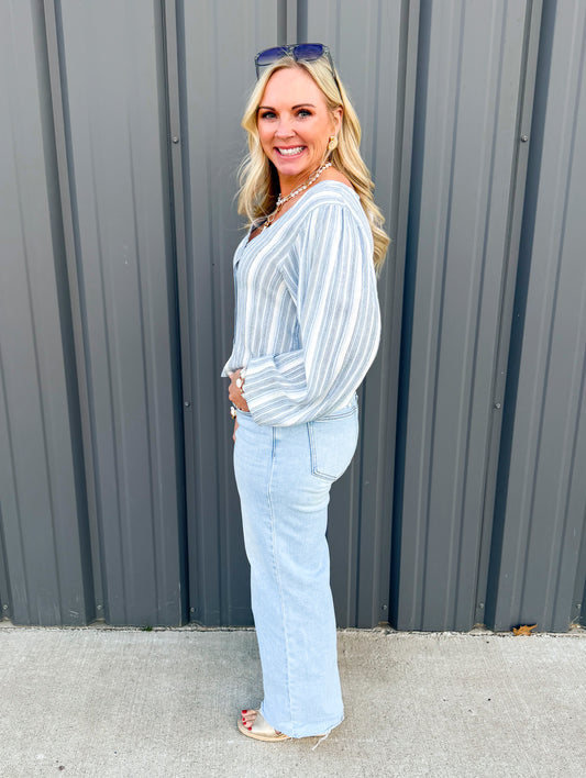 Harbor Stripe Button Blouse