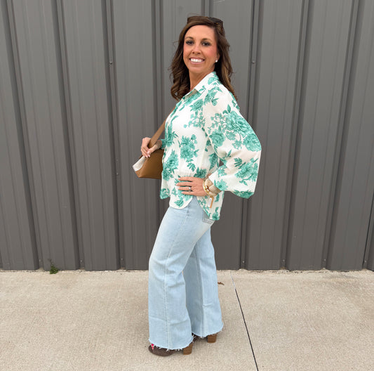 Emerald Garden Button-Down Top