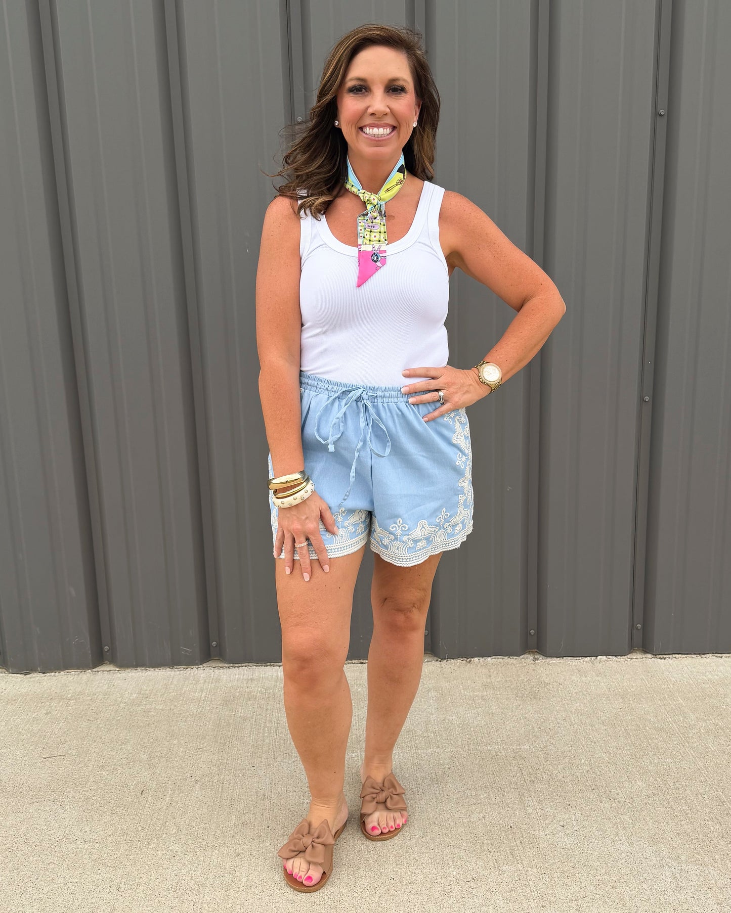 Bluebell Breeze Embroidered Shorts