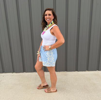 Bluebell Breeze Embroidered Shorts