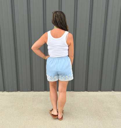 Bluebell Breeze Embroidered Shorts