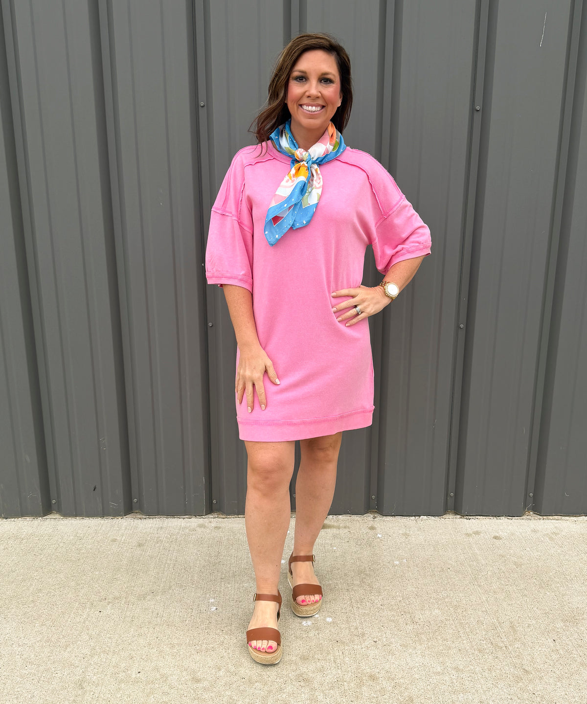 Rosy Raw Hem Dress
