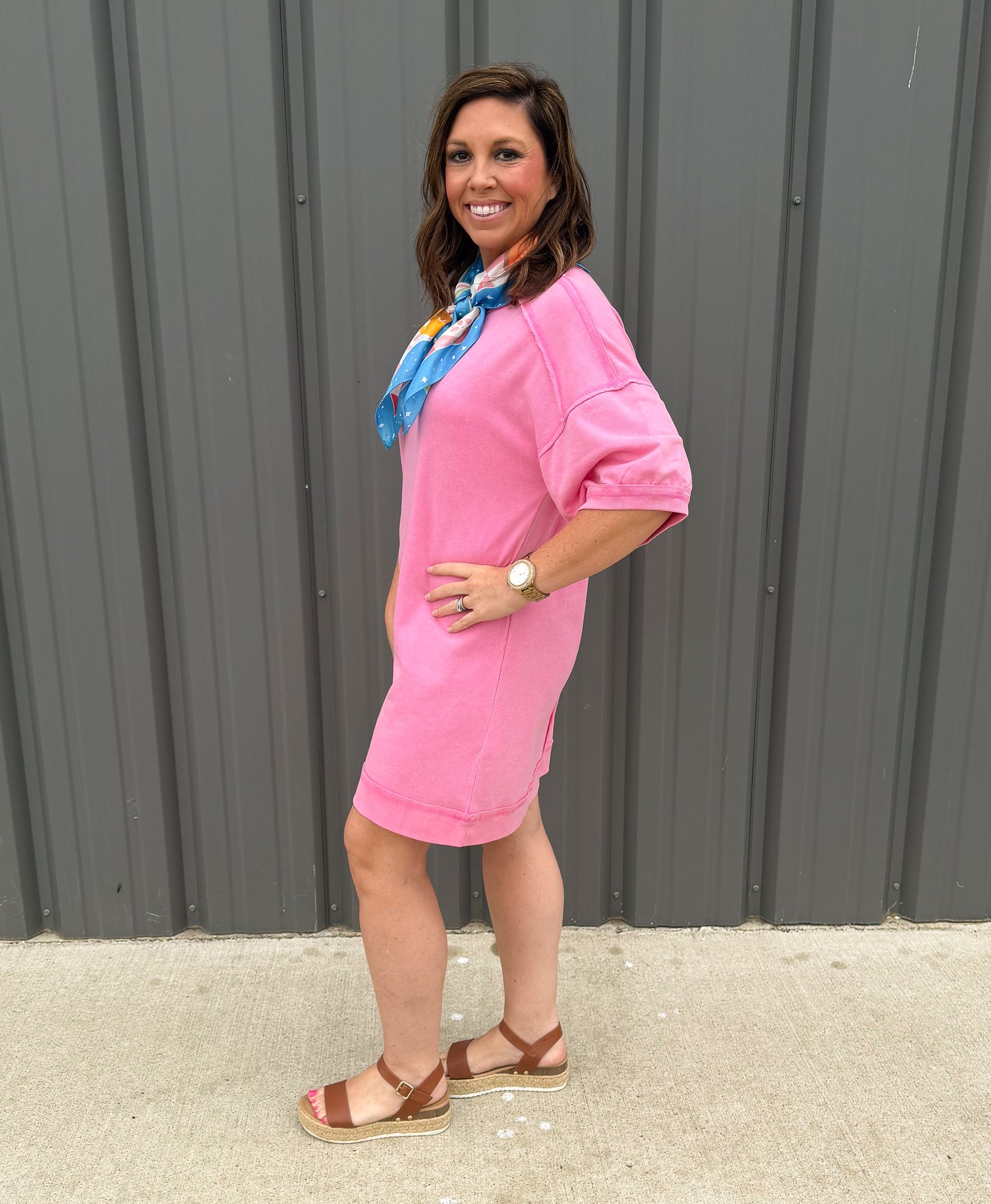 Rosy Raw Hem Dress