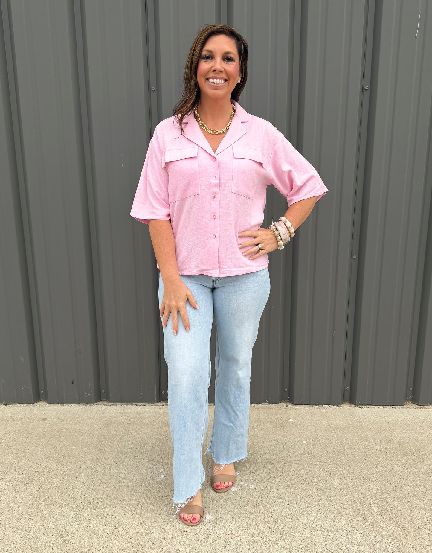 Sweet Peony Crop Button Up