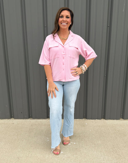 Sweet Peony Crop Button Up