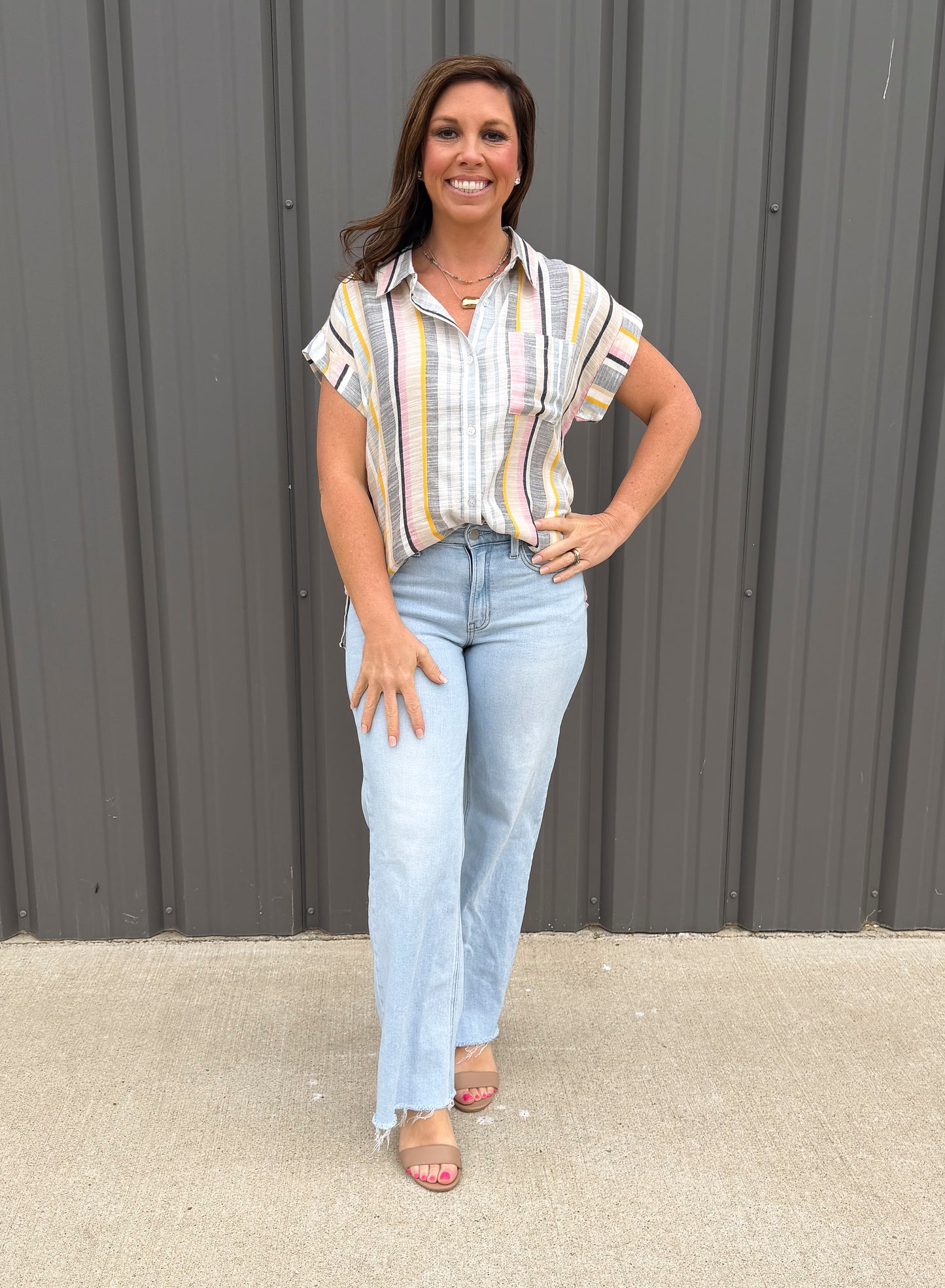 Muted Spring Stripe Button Down