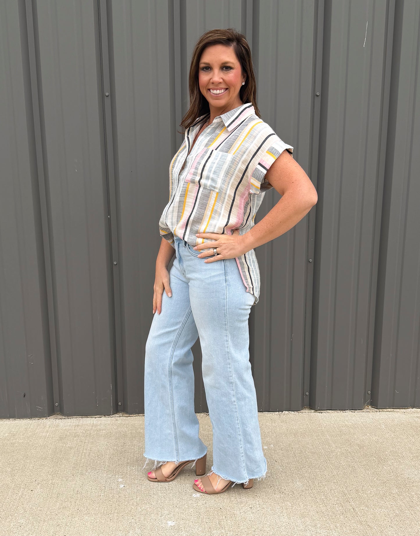 Muted Spring Stripe Button Down