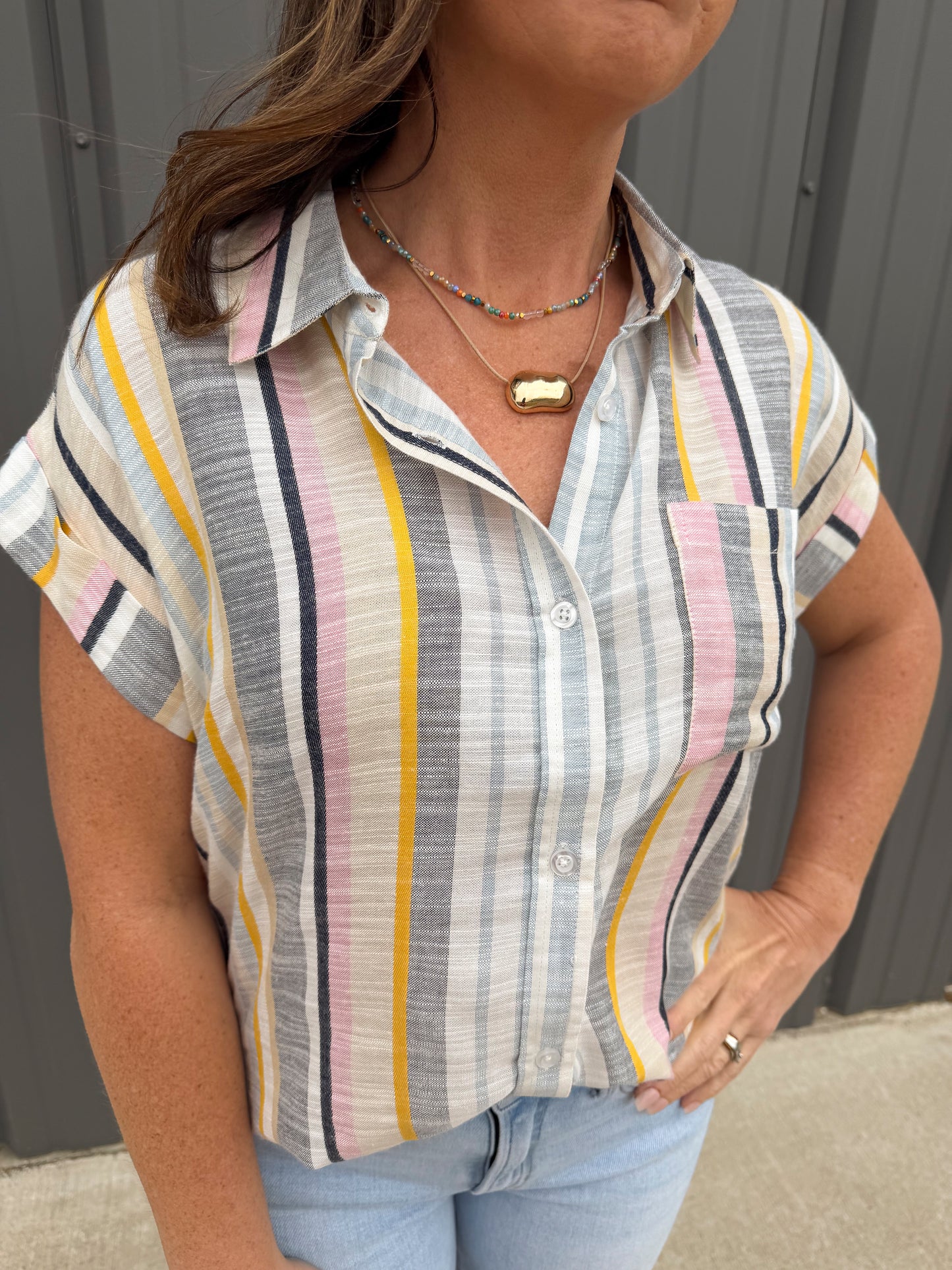 Muted Spring Stripe Button Down