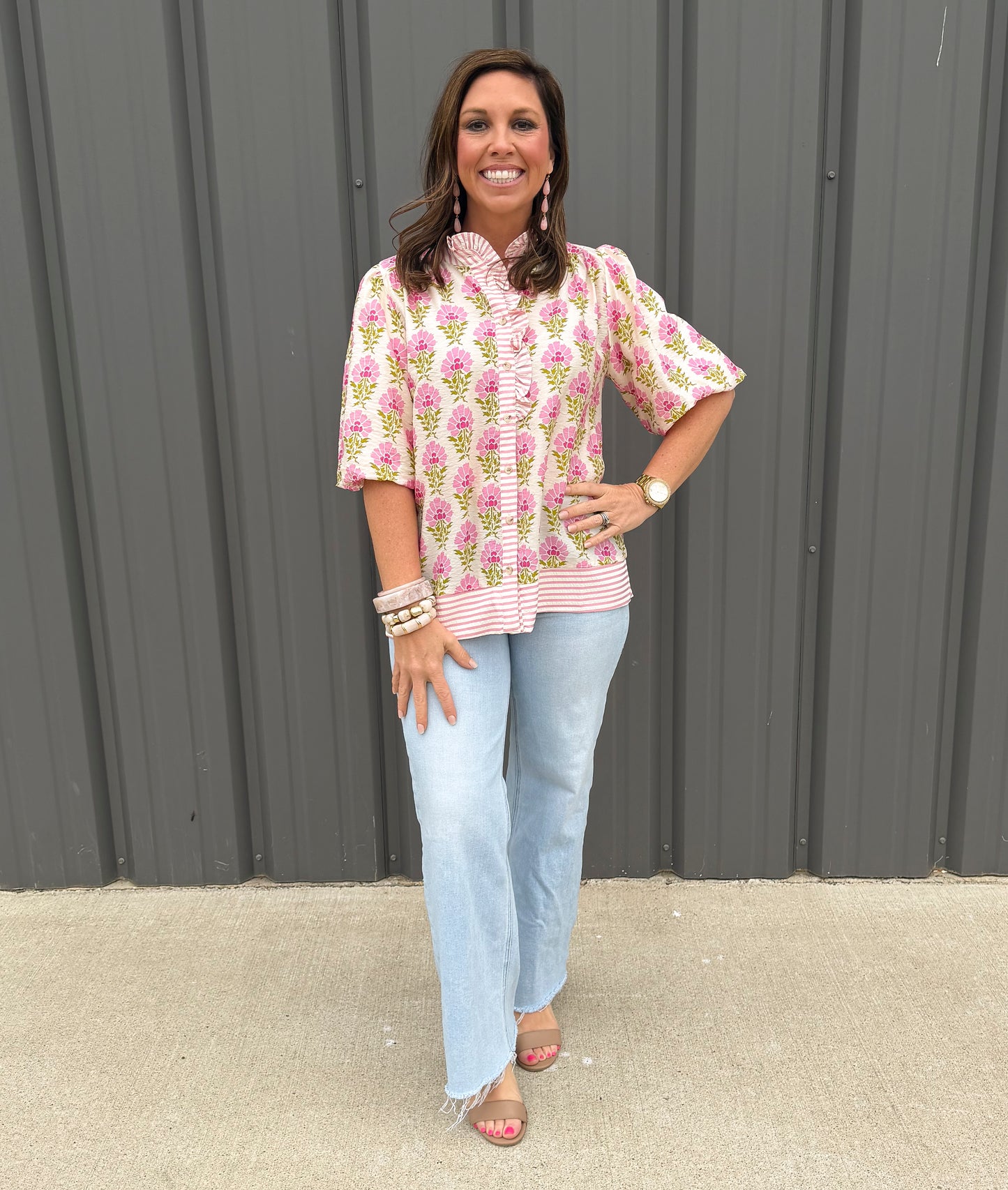 Pink Blossom Ruffle Blouse