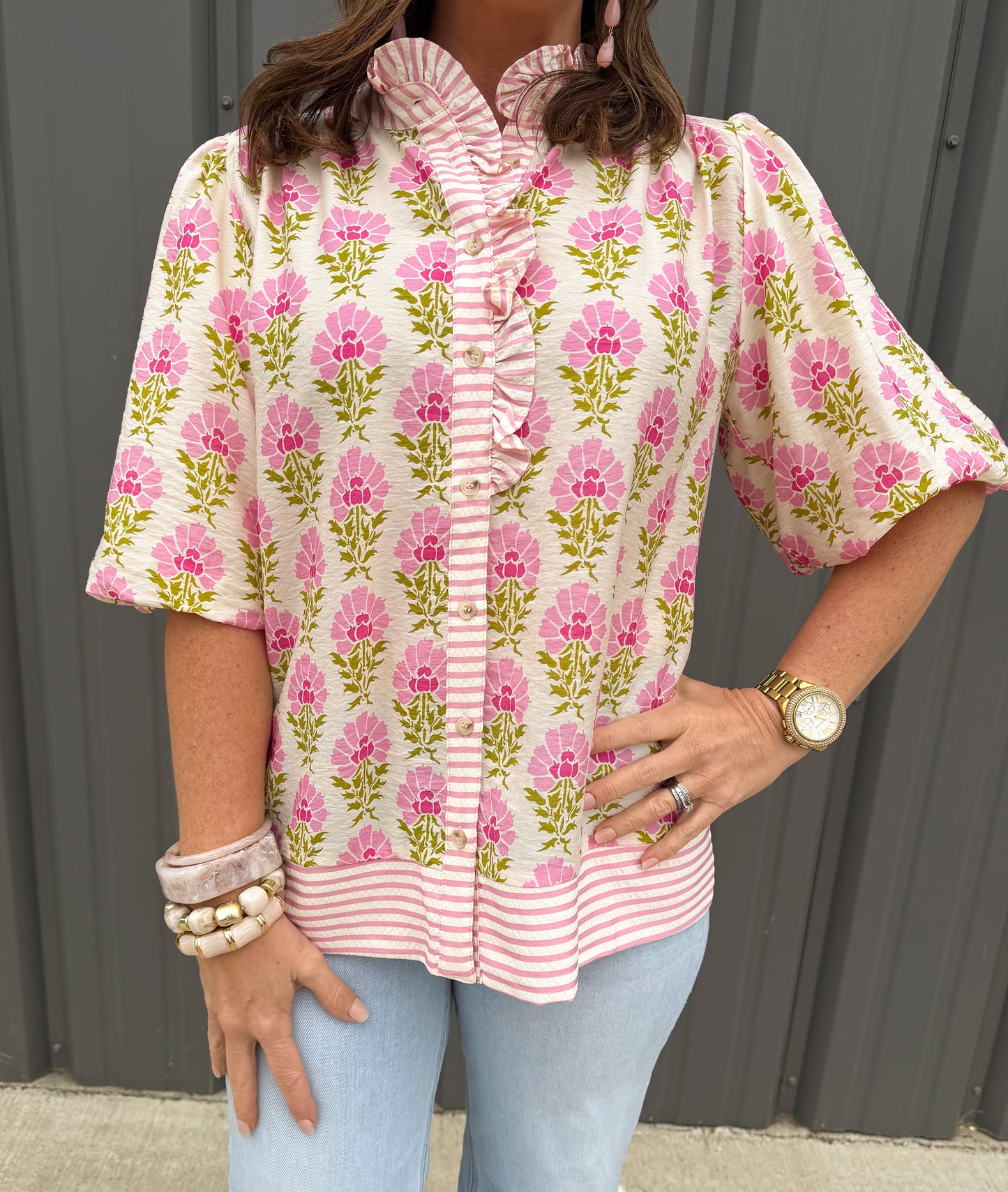 Pink Blossom Ruffle Blouse