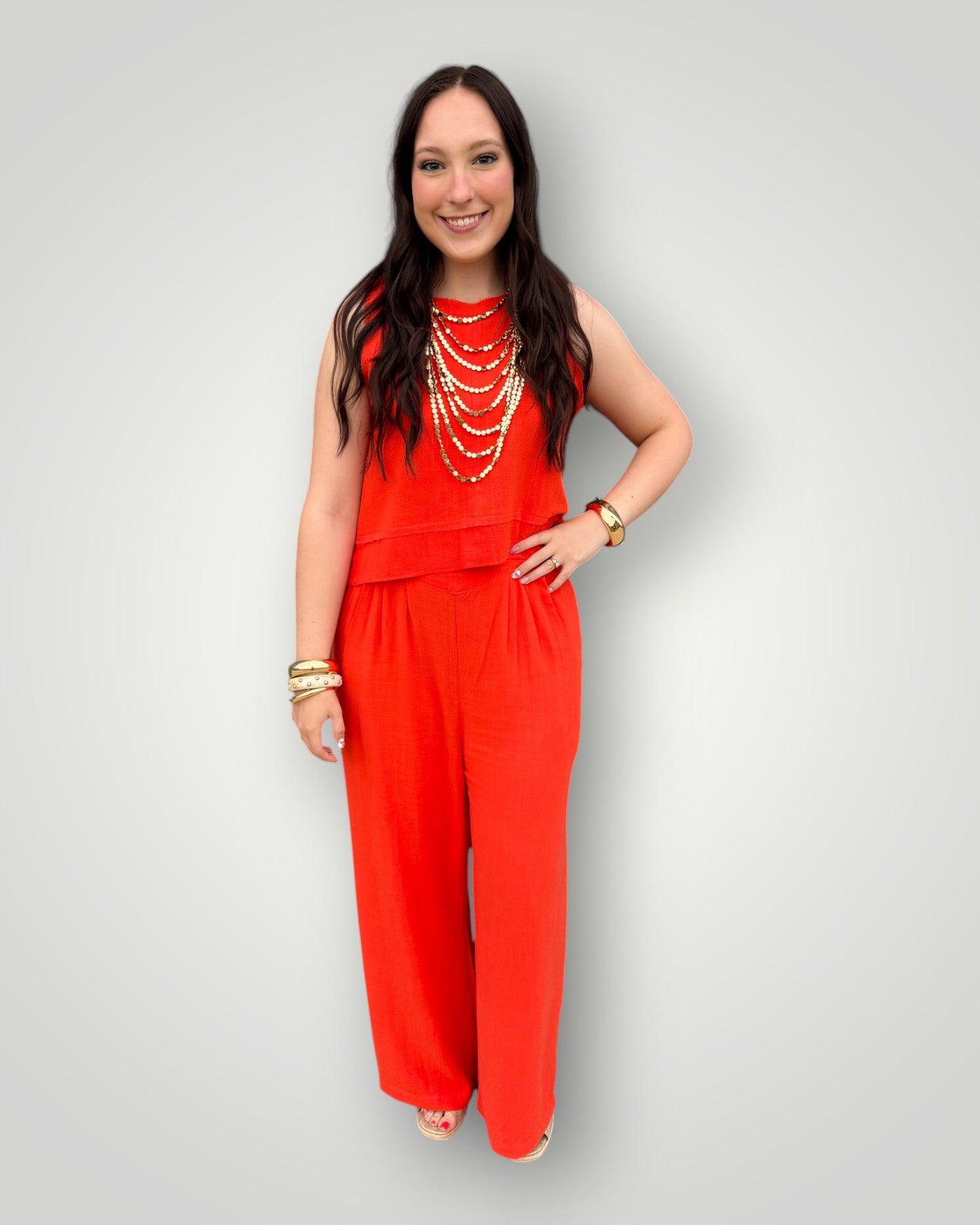 Sunset Orange Wide-Leg Set