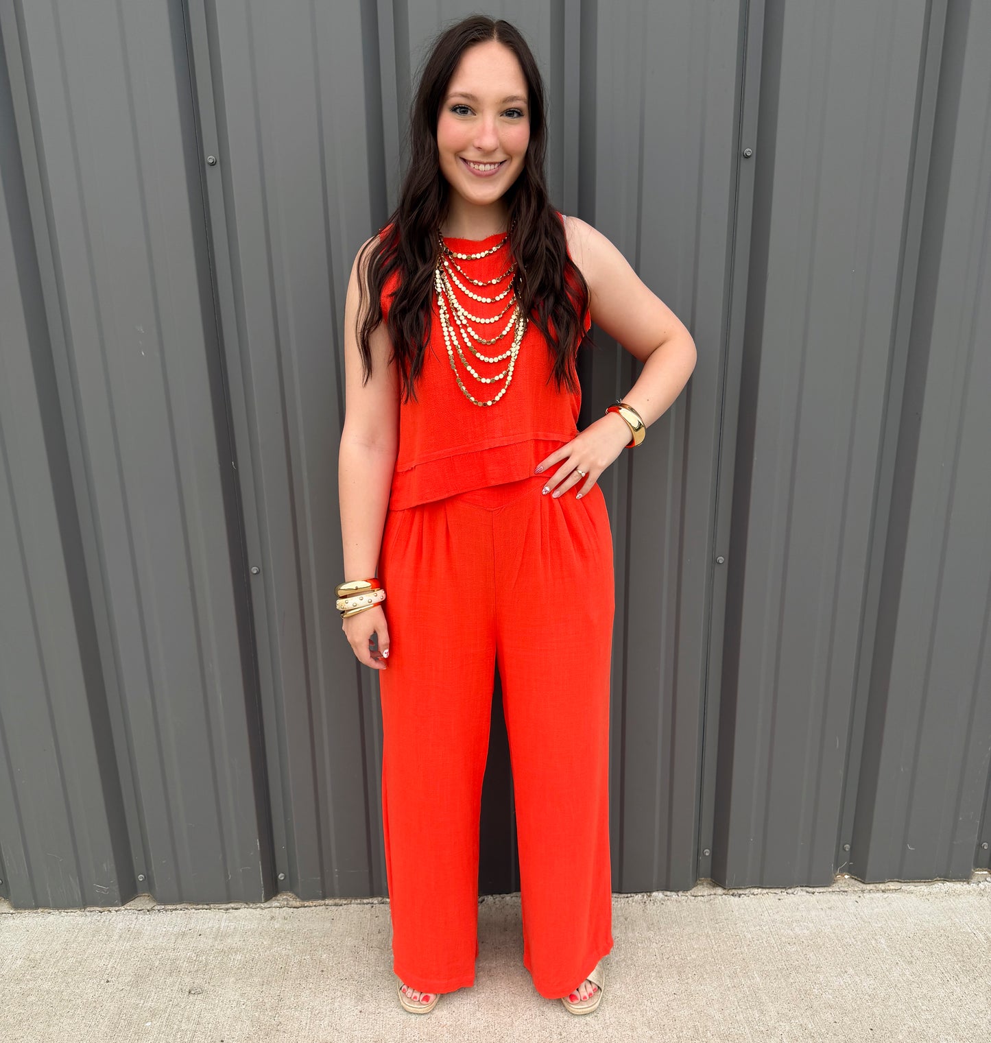 Sunset Orange Wide-Leg Set