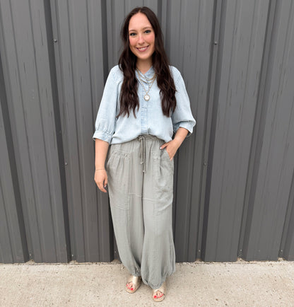 Light Wash Pinstripe Denim Top