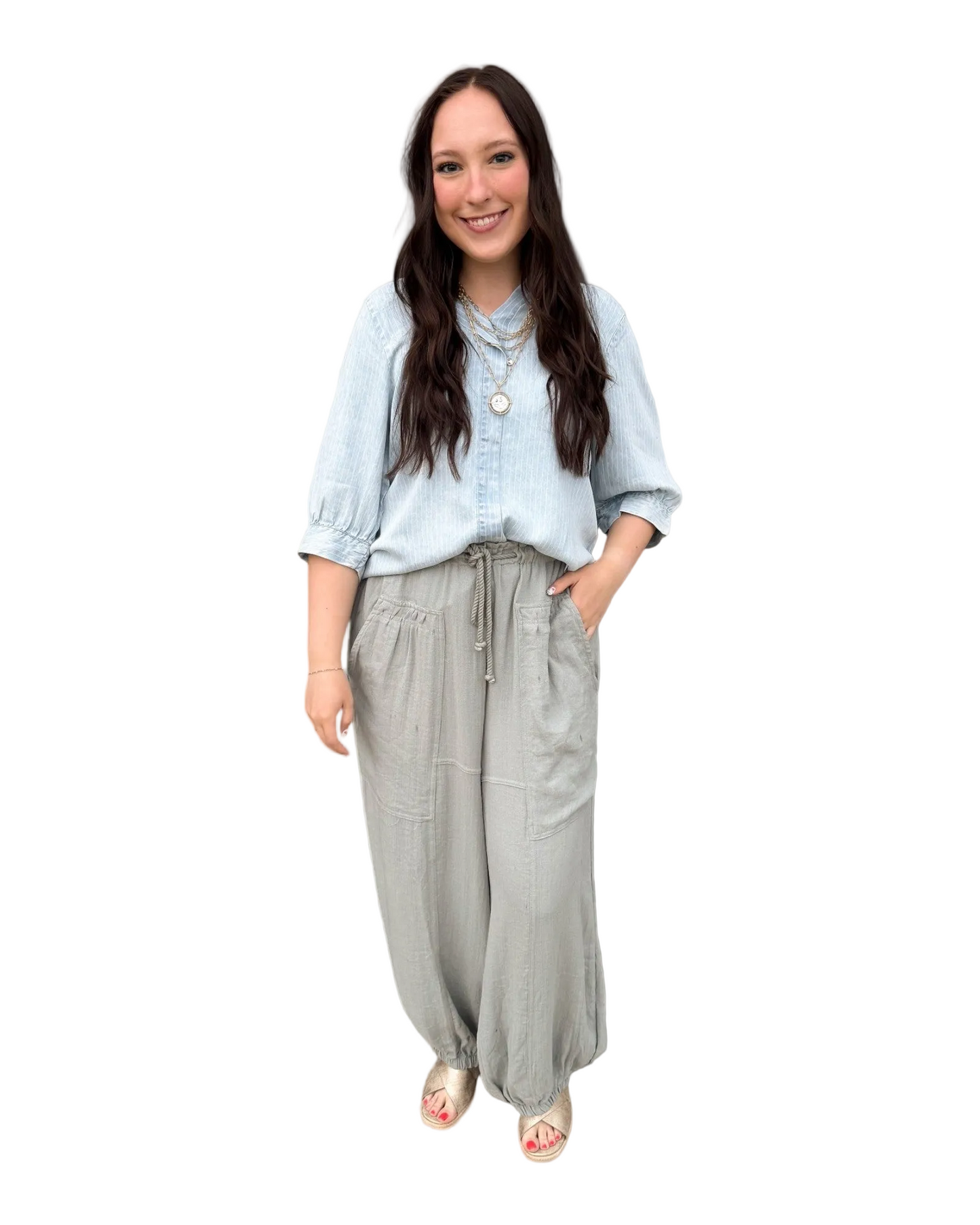 Light Wash Pinstripe Denim Top