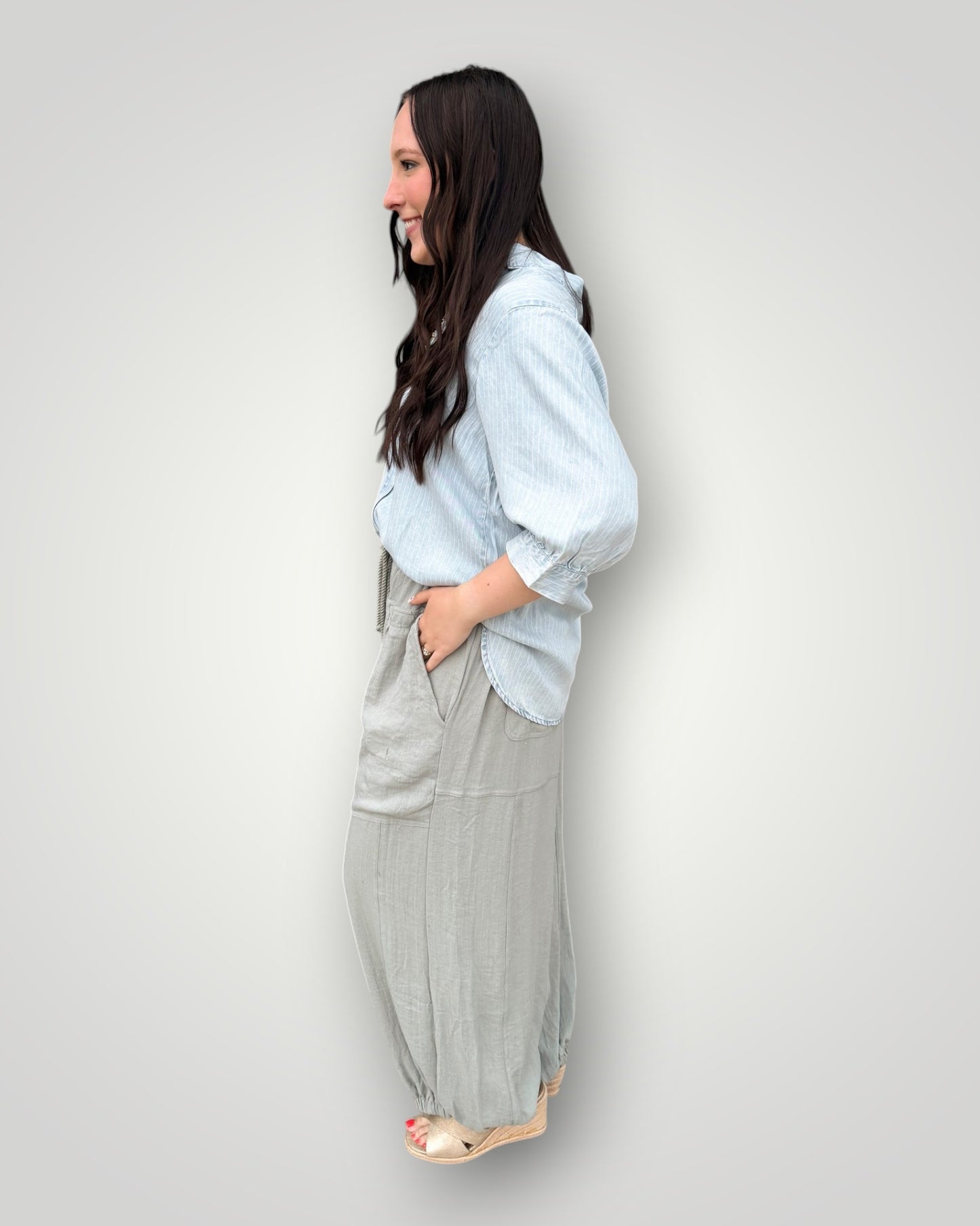 Light Wash Pinstripe Denim Top