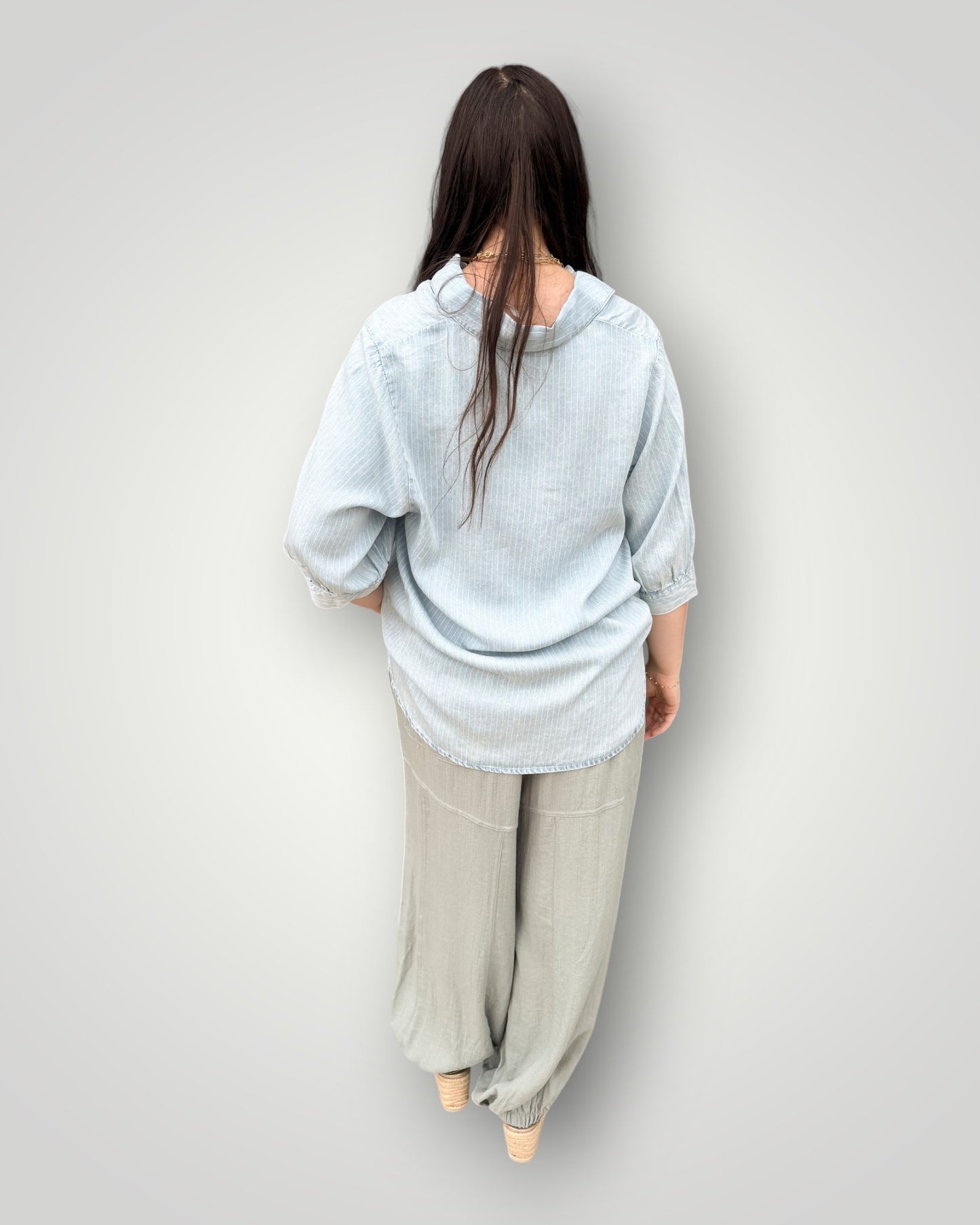 Light Wash Pinstripe Denim Top