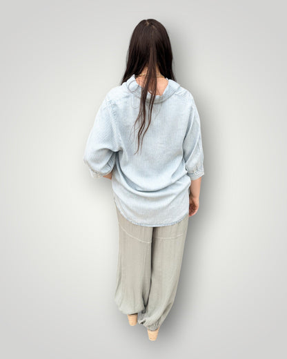 Light Wash Pinstripe Denim Top