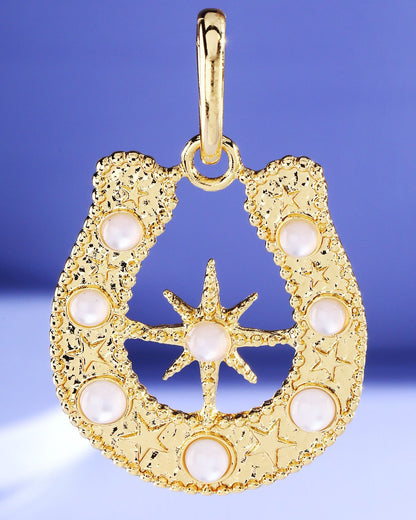Pearl Horseshoe Star Charm